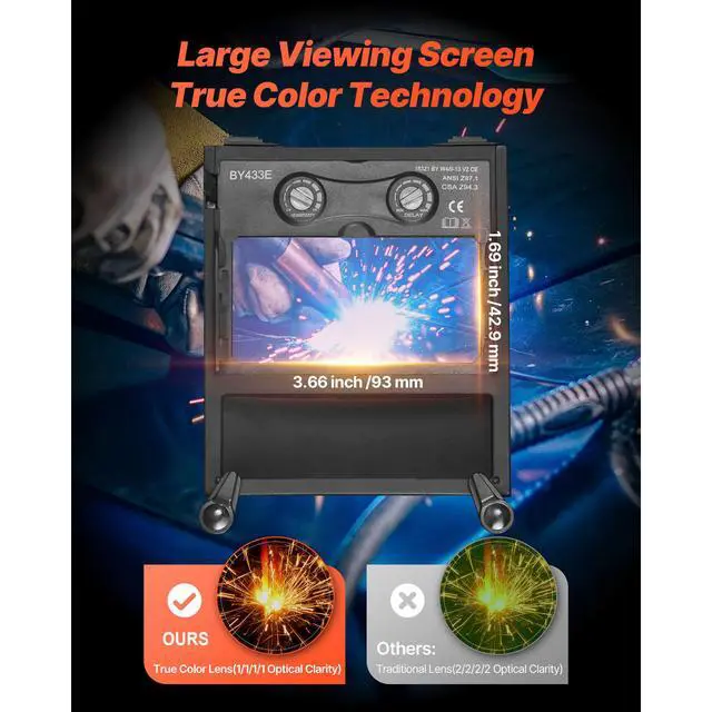 Alt view image 3 of 8 - VEVOR Welding Helmet Auto Darkening 3.66" x 1.69" True Color Mask Shade 4/9-13