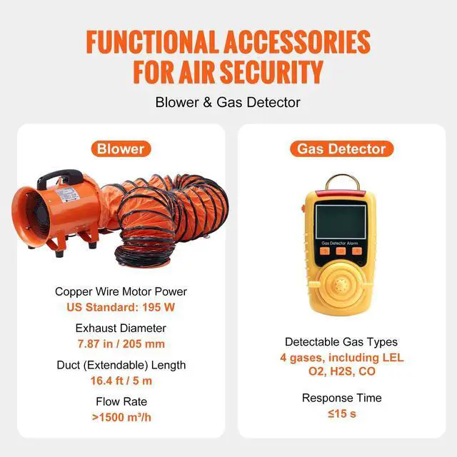 Alt view image 5 of 8 - VEVOR 2600 lbs Winch Confined Space Tripod Kit, Confined Space Tripod 8' Legs and 98' Cable, Confined Space Rescue Tripod 33' Fall Protection with Blower, Gas detector, Harness.