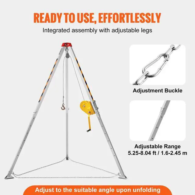 Alt view image 7 of 8 - VEVOR 2600 lbs Winch Confined Space Tripod Kit, Confined Space Tripod 8' Legs and 98' Cable, Confined Space Rescue Tripod 33' Fall Protection with Blower, Gas detector, Harness.
