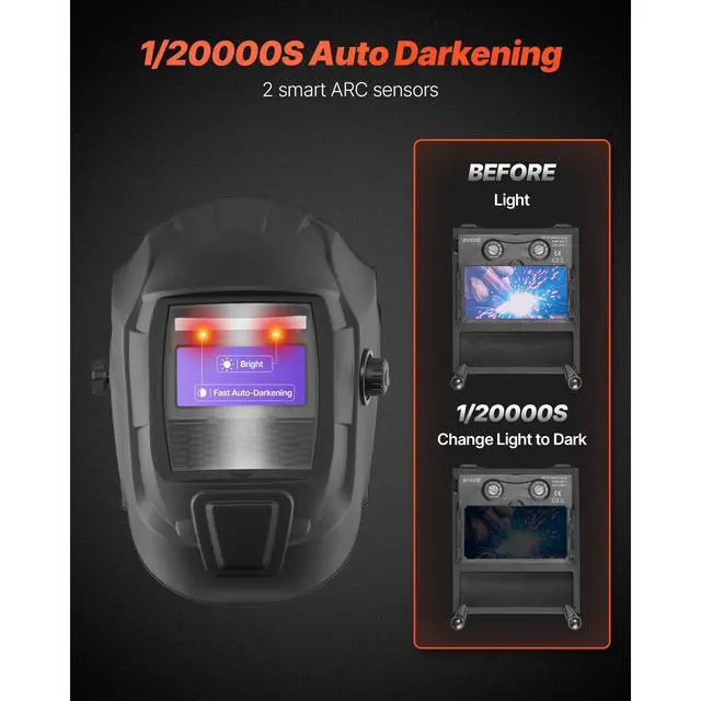 Alt view image 4 of 8 - VEVOR Welding Helmet Auto Darkening 3.66" x 1.69" True Color Mask Shade 4/9-13