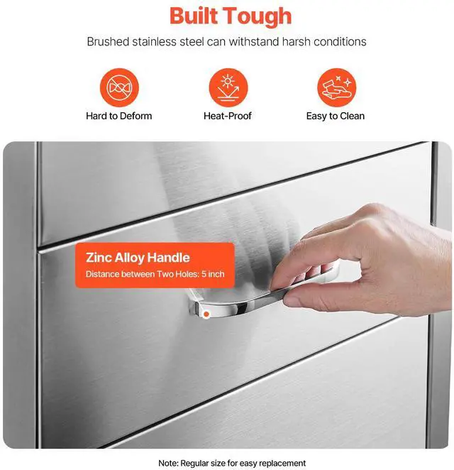 Alt view image 5 of 8 - VEVOR Outdoor Kitchen Drawers, 16.5"W x 29"H x 20.5"D Triple Access Drawers, Stainless Steel Flush Mount Cabinets, BBQ Island Drawers Storage with Paper Towel Holder & Handle, for Patio Grill Station