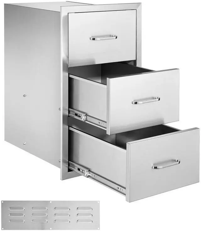 Alt view image 2 of 8 - VEVOR Outdoor Kitchen Drawers, 16.5"W x 29"H x 20.5"D Triple Access Drawers, Stainless Steel Flush Mount Cabinets, BBQ Island Drawers Storage with Paper Towel Holder & Handle, for Patio Grill Station