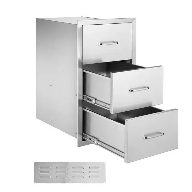 Alt view image 2 of 8 - VEVOR Outdoor Kitchen Drawers, 18.5"W x 22.5"H x 22.5"D Triple Access Drawers, Stainless Steel Flush Mount Cabinets, BBQ Island Drawers Storage with Handle, for Outdoor Kitchens or Patio Grill Station