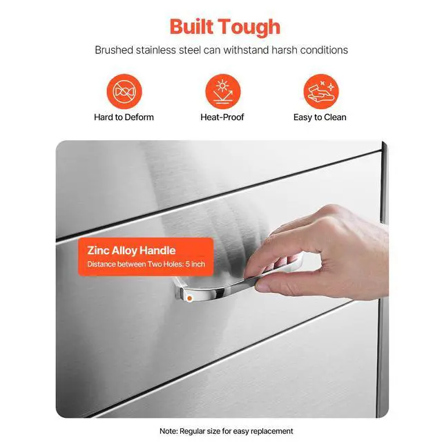 Alt view image 5 of 8 - VEVOR Outdoor Kitchen Drawers, 18.5"W x 22.5"H x 22.5"D Triple Access Drawers, Stainless Steel Flush Mount Cabinets, BBQ Island Drawers Storage with Handle, for Outdoor Kitchens or Patio Grill Station