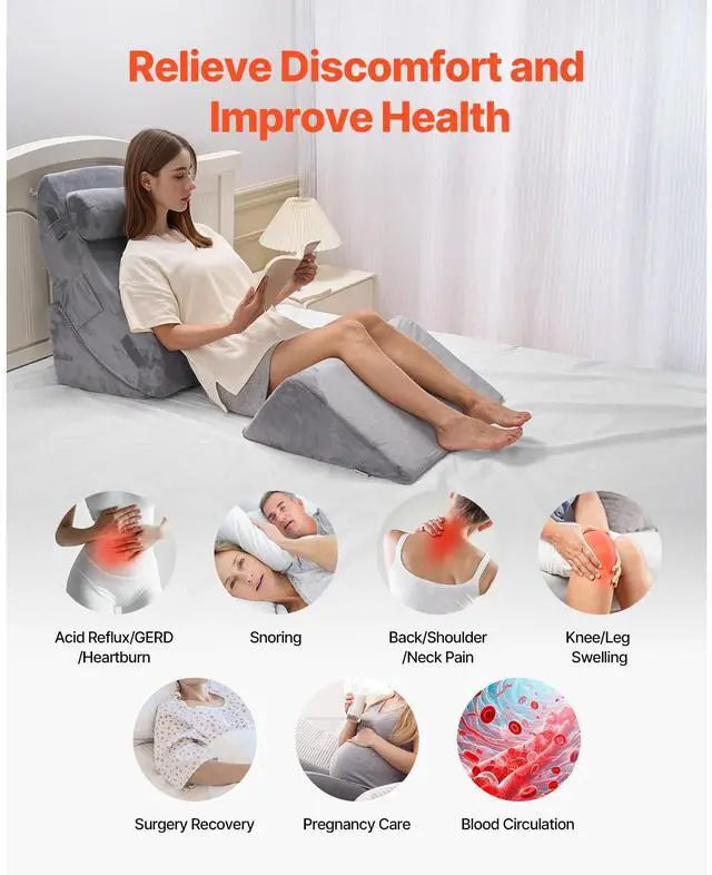 Alt view image 12 of 14 - Orthopedic Bed Wedge Pillow 4 Pcs Adjustable for GERD Sleep Back Leg Neck