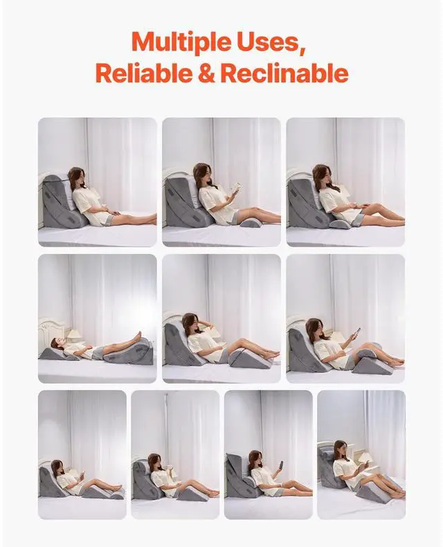 Alt view image 11 of 14 - Orthopedic Bed Wedge Pillow 4 Pcs Adjustable for GERD Sleep Back Leg Neck