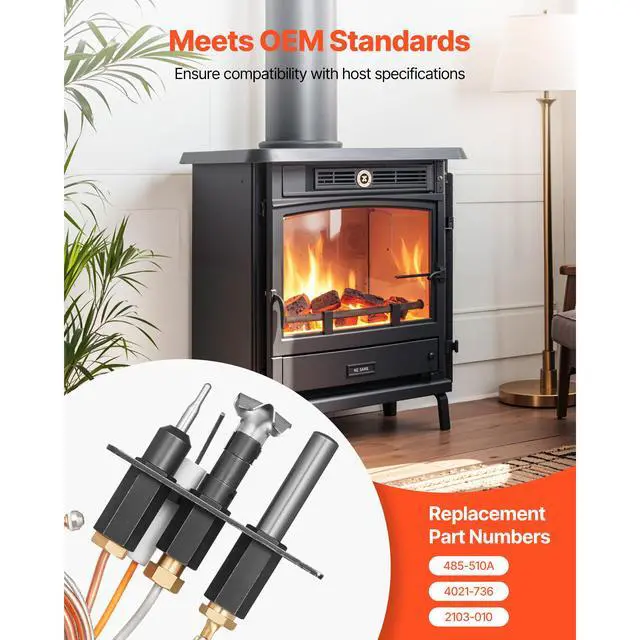 Alt view image 4 of 7 - VEVOR Gas Pilot Assembly, OE 485-510A,4021-736,2103-010 Fireplace Gas Pilot Assembly Kit, Natural Gas Ignition Replacement, Compatible with Quadra-Fire, Heat & Glo, Heatilator Models,Black