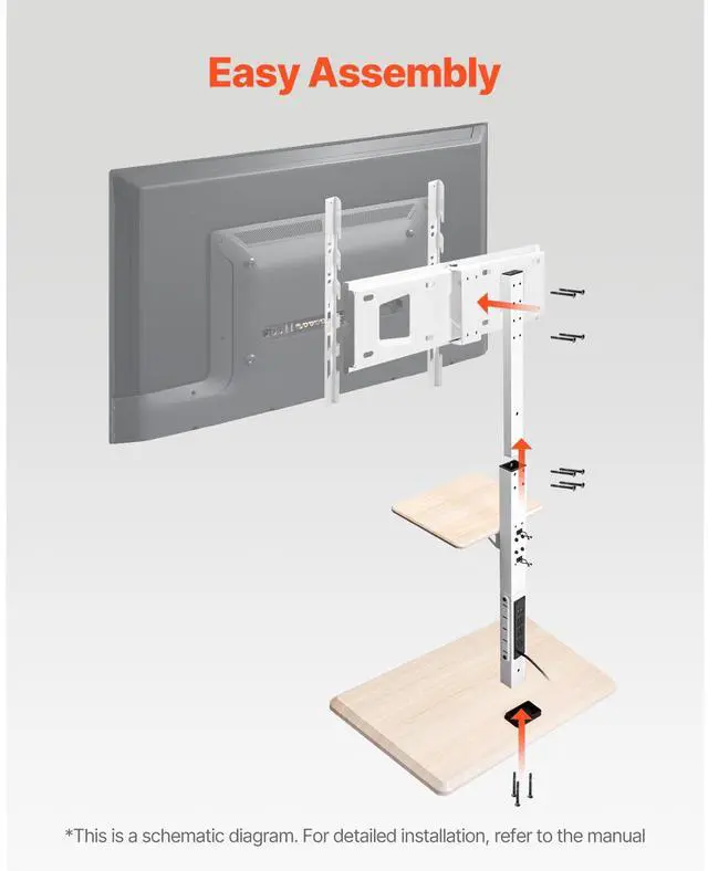 Alt view image 13 of 14 - VEVOR Rolling TV Stand, Mobile TV Cart for 32-70 Inch Screens, 25° Left-Right Rotation and Height Adjustable TV Mount with Tray, Holds up to 88 lbs for Corner, Bedroom, Outdoor, Max VESA 600x400mm