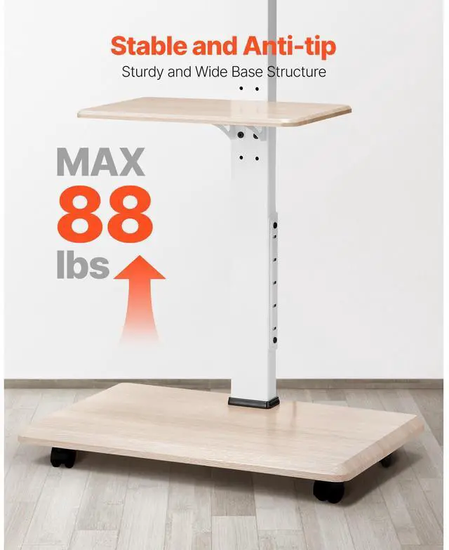 Alt view image 11 of 14 - VEVOR Rolling TV Stand, Mobile TV Cart for 32-70 Inch Screens, 25° Left-Right Rotation and Height Adjustable TV Mount with Tray, Holds up to 88 lbs for Corner, Bedroom, Outdoor, Max VESA 600x400mm