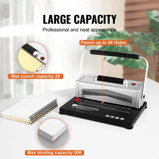 Alt view image 5 of 10 - VEVOR Coil Spiral Binding Machine, Manual Book Maker with Electric Binding, 46-Holes Binding 500 Sheets Punch Binder, with 100pcs 5/16'' Coil Binding Spines, for Letter Size, A4, A5