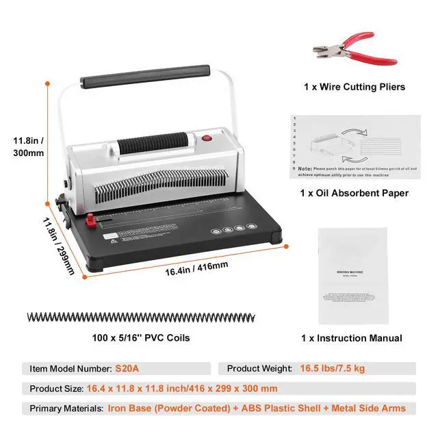 Alt view image 10 of 10 - VEVOR Coil Spiral Binding Machine, Manual Book Maker with Electric Binding, 46-Holes Binding 500 Sheets Punch Binder, with 100pcs 5/16'' Coil Binding Spines, for Letter Size, A4, A5