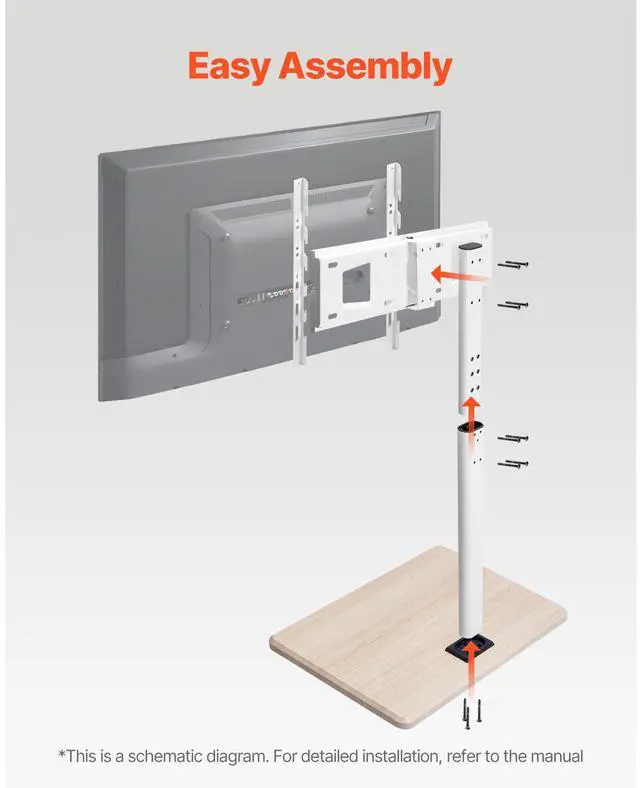 Alt view image 13 of 14 - VEVOR Rolling TV Stand, Mobile TV Cart for 32-70 Inch Screens, 25° Left-Right Rotation and Height Adjustable TV Mount on Wheels, Holds up to 99 lbs for Corner, Bedroom, Outdoor, Max VESA 600x400mm