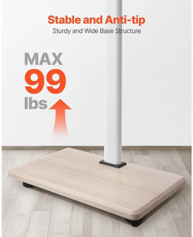 Alt view image 11 of 14 - VEVOR Rolling TV Stand, Mobile TV Cart for 32-70 Inch Screens, 25° Left-Right Rotation and Height Adjustable TV Mount on Wheels, Holds up to 99 lbs for Corner, Bedroom, Outdoor, Max VESA 600x400mm