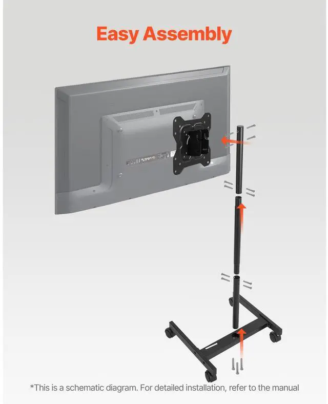 Alt view image 13 of 14 - VEVOR Rolling TV Stand, Mobile TV Cart for 17-55 Inch Screens, Portrait to Landscape, Portable TV Stand with Wheels Holds up to 44 lbs for Living Room, Bedroom, Office, Outdoor, Max VESA 200x200mm