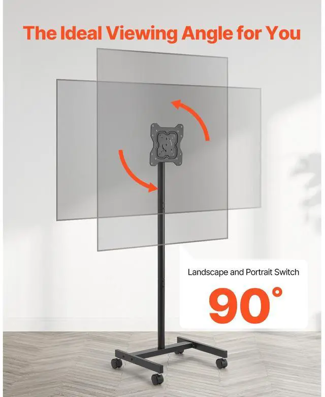 Alt view image 12 of 14 - VEVOR Rolling TV Stand, Mobile TV Cart for 17-55 Inch Screens, Portrait to Landscape, Portable TV Stand with Wheels Holds up to 44 lbs for Living Room, Bedroom, Office, Outdoor, Max VESA 200x200mm