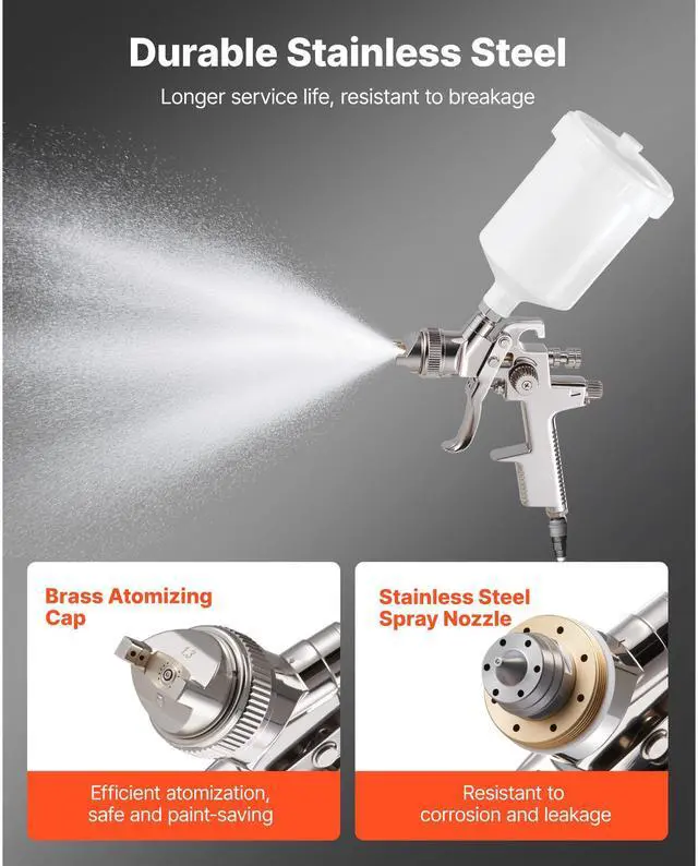 Alt view image 6 of 8 - VEVOR LVLP Air Spray Gun, Gravity Feed Paint Sprayer Gun with 3 Nozzles (1.3/1.4/1.7mm), 600ml Capacity Automotive Paint Sprayer with Air Regulator for Furniture, Car Painting, Home Improvement