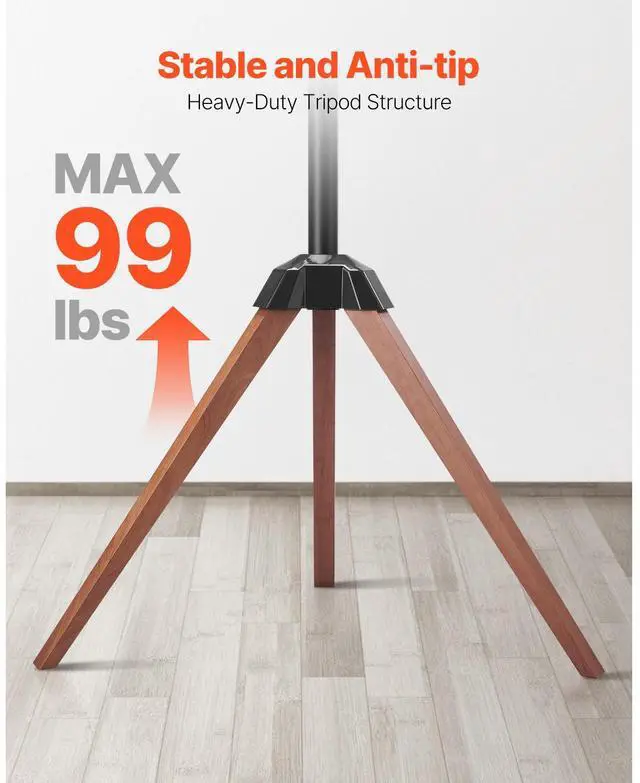 Alt view image 5 of 9 - VEVOR Tripod Easel TV Stand, for 40-65 inch Flat Screen/Curved TVs Up to 99 lbs, 18° Left-Right Rotation Portable TV Stand with Oak Wood Legs, for Bedroom, Living Room, Studio, MAX VESA 600 x 400 mm