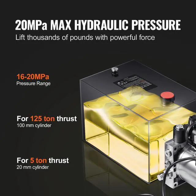 Alt view image 10 of 14 - VEVOR Hydraulic Pump, 12 Quart Hydraulic Power Unit, Single Acting Dump Trailer Pump, 0.91 GPM Flow Rate, 3200 PSI Max Relief Pressure, DC 12V Hydraulic Pump for Dump Trailer Car Lifting