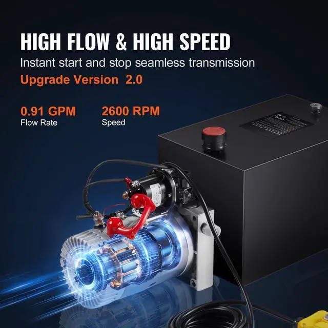 Alt view image 11 of 14 - VEVOR Hydraulic Pump, 12 Quart Hydraulic Power Unit, Single Acting Dump Trailer Pump, 0.91 GPM Flow Rate, 3200 PSI Max Relief Pressure, DC 12V Hydraulic Pump for Dump Trailer Car Lifting