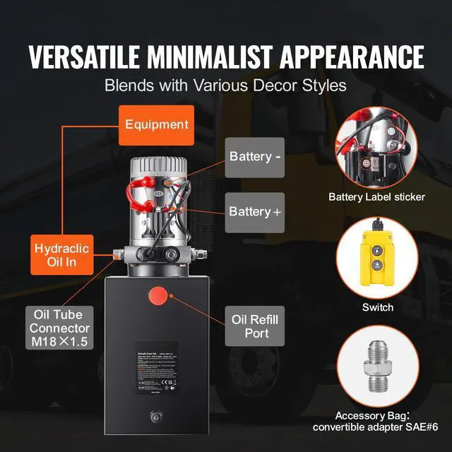 Alt view image 13 of 14 - VEVOR Hydraulic Pump, 12 Quart Hydraulic Power Unit, Single Acting Dump Trailer Pump, 0.91 GPM Flow Rate, 3200 PSI Max Relief Pressure, DC 12V Hydraulic Pump for Dump Trailer Car Lifting