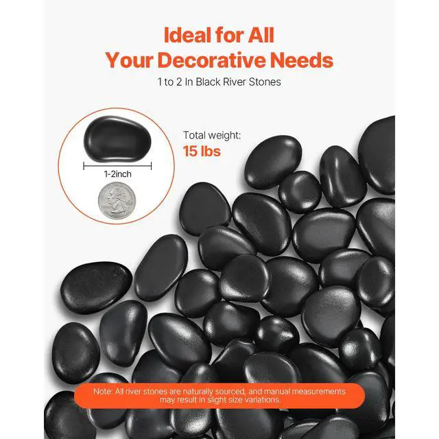 Alt view image 3 of 8 - VEVOR Natural River Rocks 1-2 in 15 lbs Decorative Smooth Black Garden Pebble Stones
