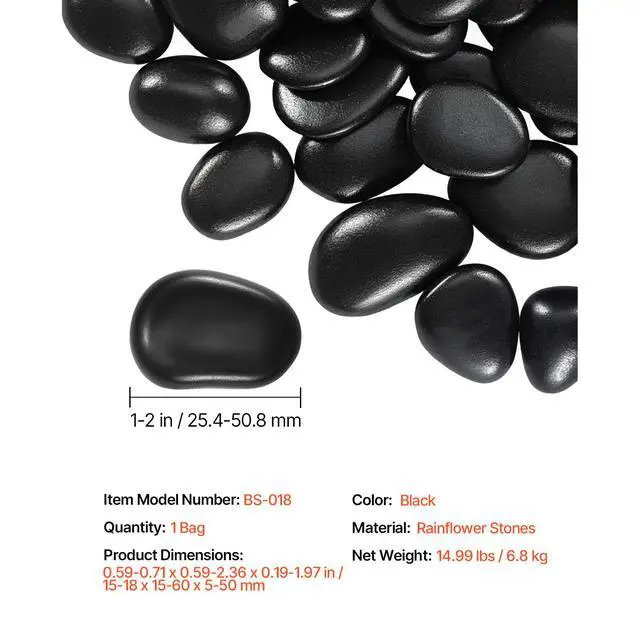 Alt view image 8 of 8 - VEVOR Natural River Rocks 1-2 in 15 lbs Decorative Smooth Black Garden Pebble Stones