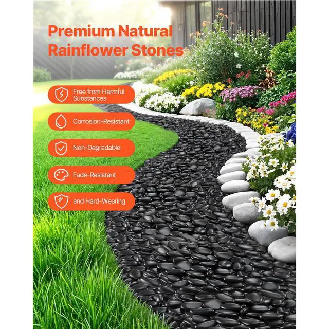 Alt view image 4 of 8 - VEVOR Natural River Rocks 1-2 in 15 lbs Decorative Smooth Black Garden Pebble Stones