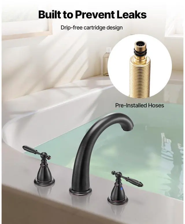 Alt view image 6 of 8 - VEVOR Roman Tub Faucet, 3 Hole Waterfall Bathtub Faucet, Gooseneck Bath Tubs Faucets Set with 2 Handles, Roman Tub Faucets Deck Mount for Pet Washing, Adult Bathing, Bronze, Temperature Control