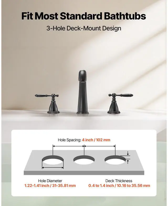 Alt view image 4 of 8 - VEVOR Roman Tub Faucet, 3 Hole Waterfall Bathtub Faucet, Gooseneck Bath Tubs Faucets Set with 2 Handles, Roman Tub Faucets Deck Mount for Pet Washing, Adult Bathing, Bronze, Temperature Control