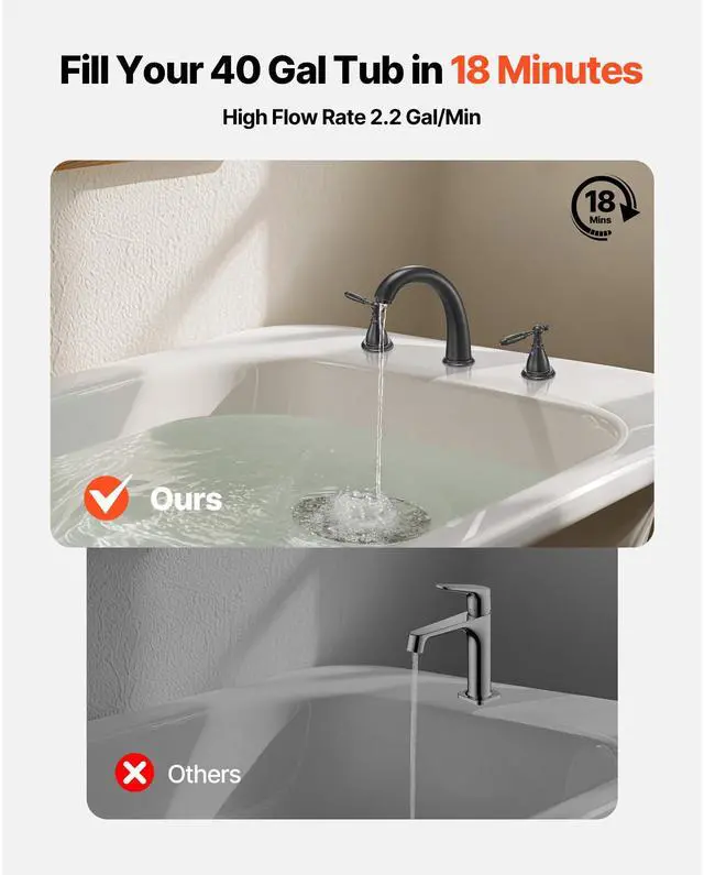 Alt view image 3 of 8 - VEVOR Roman Tub Faucet, 3 Hole Waterfall Bathtub Faucet, Gooseneck Bath Tubs Faucets Set with 2 Handles, Roman Tub Faucets Deck Mount for Pet Washing, Adult Bathing, Bronze, Temperature Control