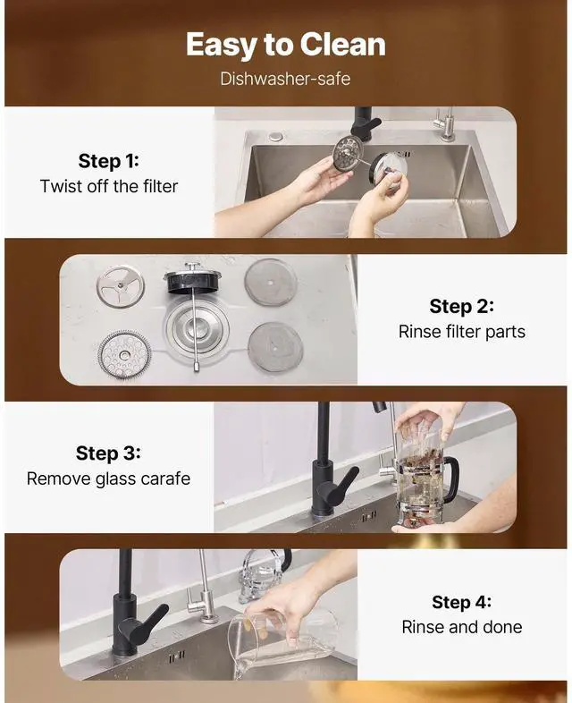 Alt view image 6 of 8 - French Press Coffee Maker 34 oz Borosilicate Glass Coffee Tea Press Silver