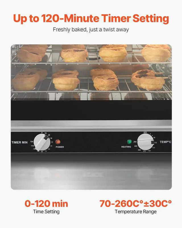 Alt view image 5 of 7 - Commercial Countertop Oven, 66L 4-Tier Toaster Oven, 2800W Electric Baking Oven with Tempered Glass Door, Wire Racks Clip Tray Gloves, Stainless Steel Commercial Oven for Restaurant Bakery