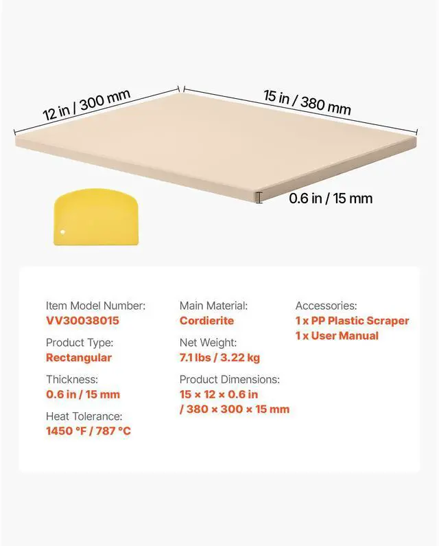 Alt view image 8 of 8 - VEVOR Pizza Stone, 15 x 12 in Rectangular Cordierite Pizza Stone, Extra Large Baking-Stone with Scraper, 0.6 in Thick Heat-Resistant Cordierite, for Kitchen Oven, Baking Bread & Pizzas, BBQ Grilling