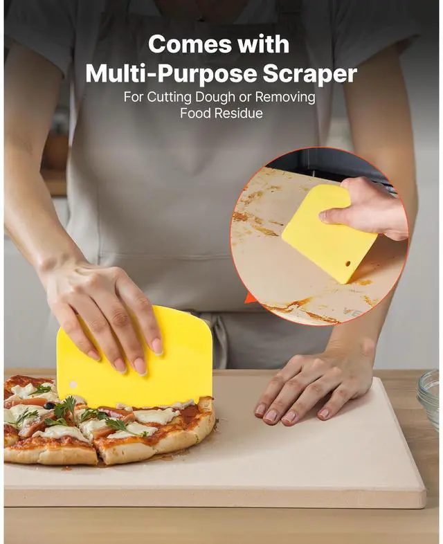 Alt view image 5 of 8 - VEVOR Pizza Stone, 15 x 12 in Rectangular Cordierite Pizza Stone, Extra Large Baking-Stone with Scraper, 0.6 in Thick Heat-Resistant Cordierite, for Kitchen Oven, Baking Bread & Pizzas, BBQ Grilling