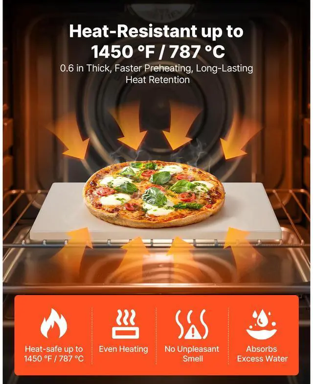 Alt view image 4 of 8 - VEVOR Pizza Stone, 15 x 12 in Rectangular Cordierite Pizza Stone, Extra Large Baking-Stone with Scraper, 0.6 in Thick Heat-Resistant Cordierite, for Kitchen Oven, Baking Bread & Pizzas, BBQ Grilling