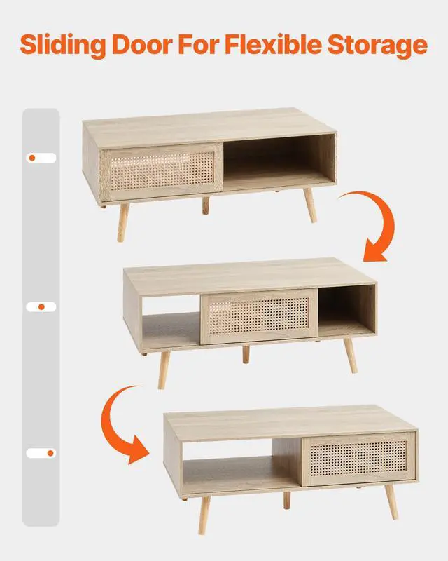 Alt view image 11 of 14 - VEVOR Rattan Coffee Table, Mid Century Coffee Table, Rectangle Wood Coffee Table, 42 Inch Modern Boho Style Two Layers Storage Coffee Table, for Living Room, Bedroom & Small Spaces