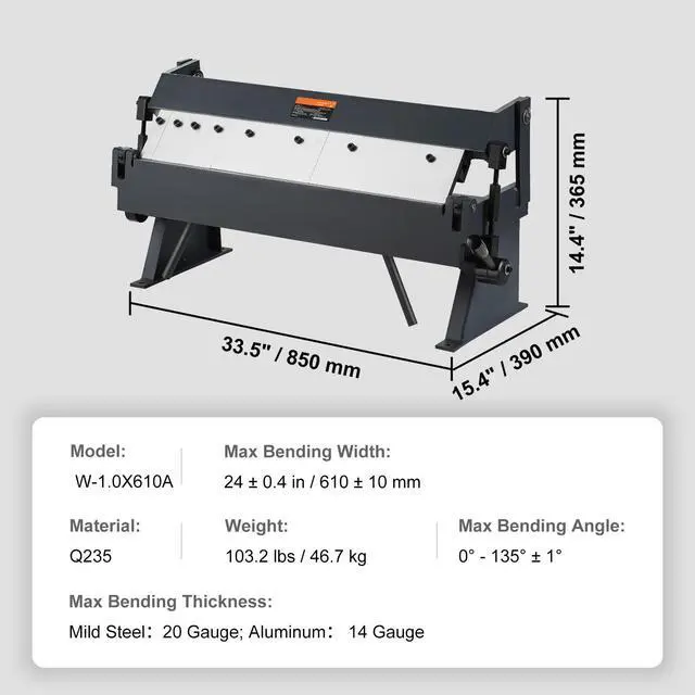 Alt view image 14 of 14 - VEVOR Box and Pan Brake, 24-Inch, 0-130 Degrees Sheet Metal Bending Brake, Portable Metal Bender with 20 Gauge Low Carbon Steel 14 Gauge Aluminum Capacity, 5 Adjustable Fingers for Metal Bending