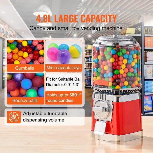 Alt view image 3 of 8 - VEVOR 16"H Gumball Machine Vending Coin Bank Vintage Candy Dispenser PC Red