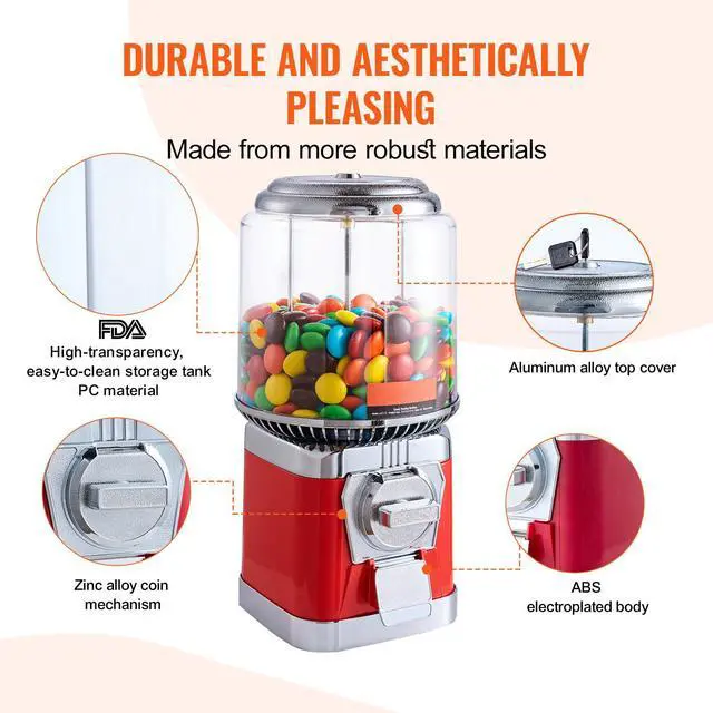 Alt view image 4 of 8 - VEVOR 16"H Gumball Machine Vending Coin Bank Vintage Candy Dispenser PC Red