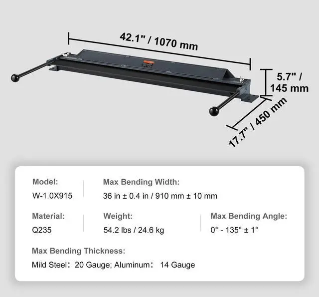 Alt view image 14 of 14 - VEVOR Box and Pan Brake, 36-Inch, 0-130 Degrees Sheet Metal Bending Brake, Portable Mini Metal Bender with 20 Gauge Low Carbon Steel 14 Gauge Aluminum Capacity Power Handle, for Metal Bending