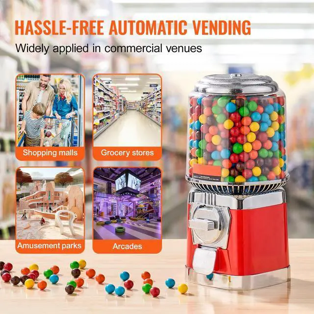 Alt view image 7 of 8 - VEVOR 16"H Gumball Machine Vending Coin Bank Vintage Candy Dispenser PC Red