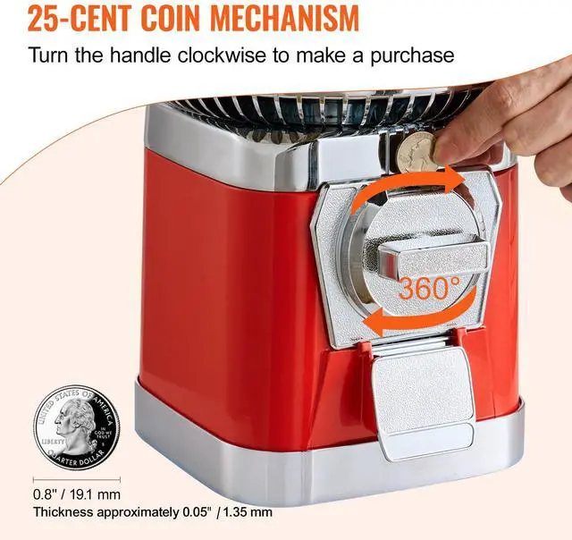 Alt view image 5 of 8 - VEVOR 16"H Gumball Machine Vending Coin Bank Vintage Candy Dispenser PC Red