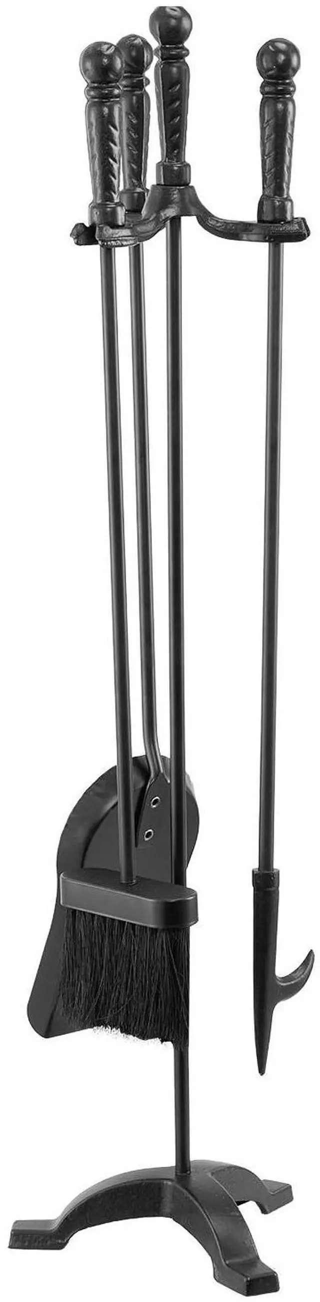 Alt view image 2 of 8 - VEVOR Fireplace Tool Set, 4 PCS Fire Tool Set and Holder with Three-Prong Stand, Ash Shovel, Brush, Fire Place Poker, Wrought Iron Fireplace Accessories for Campfire Indoor/Outdoor, Black