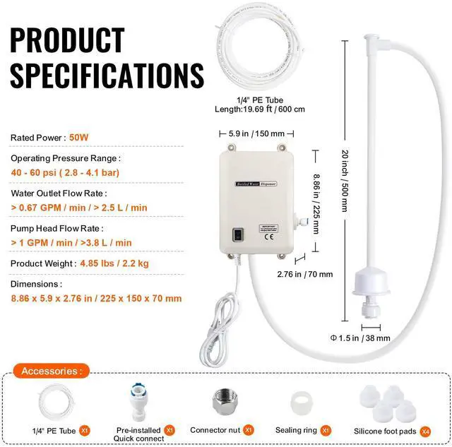 Alt view image 7 of 7 - Water Pump System for 5 Gallon Bottles, Automatic Electric Dispenser, Single Inlet, Suitable for Coffee/Tea Appliances, Fridges, Ice Machines