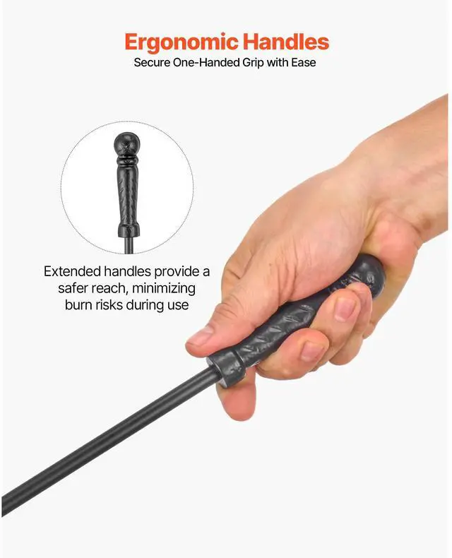 Alt view image 5 of 8 - VEVOR Fireplace Tool Set, 4 PCS Fire Tool Set and Holder with Three-Prong Stand, Ash Shovel, Brush, Fire Place Poker, Wrought Iron Fireplace Accessories for Campfire Indoor/Outdoor, Black