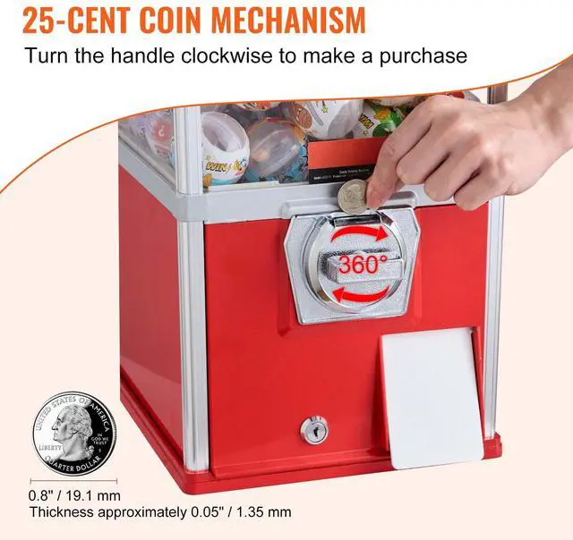 Alt view image 11 of 14 - VEVOR 25"H Gumball Machine Vending Coin Bank Vintage Gumballs Dispenser PS Red