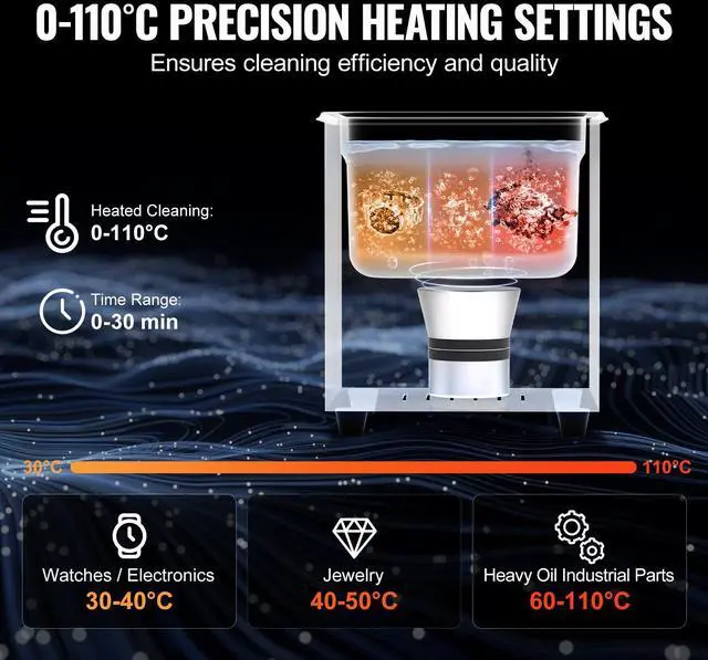 Alt view image 11 of 14 - VEVOR Professional Jewelry Cleaning Machine, 2L Jewelry Cleaner Ultrasonic Machine with Heater & Timer, Digital Ultrasonic Cleaner for Cleaning Denture Dental Oral Irrigator Parts Retainer Glasses