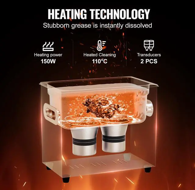 Alt view image 10 of 14 - VEVOR 3L Ultrasonic Cleaner with Heater and Timer, 150W Stainless Steel Ultrasonic Cleaner Machine with Degas & Gentle Modes, Ultrasonic Parts Cleaner with Knob Control for Jewelry Glasses Watch