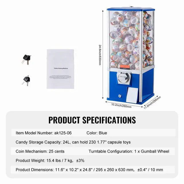 Alt view image 14 of 14 - VEVOR 25"H Gumball Machine Vending Coin Bank Vintage Gumballs Dispenser PS Bule