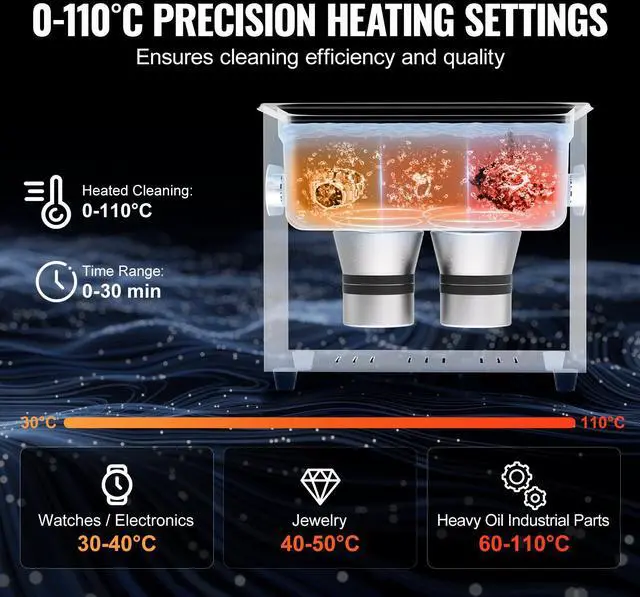 Alt view image 11 of 14 - VEVOR 3L Ultrasonic Cleaner with Heater and Timer, 150W Stainless Steel Ultrasonic Cleaner Machine with Degas & Gentle Modes, Ultrasonic Parts Cleaner with Knob Control for Jewelry Glasses Watch
